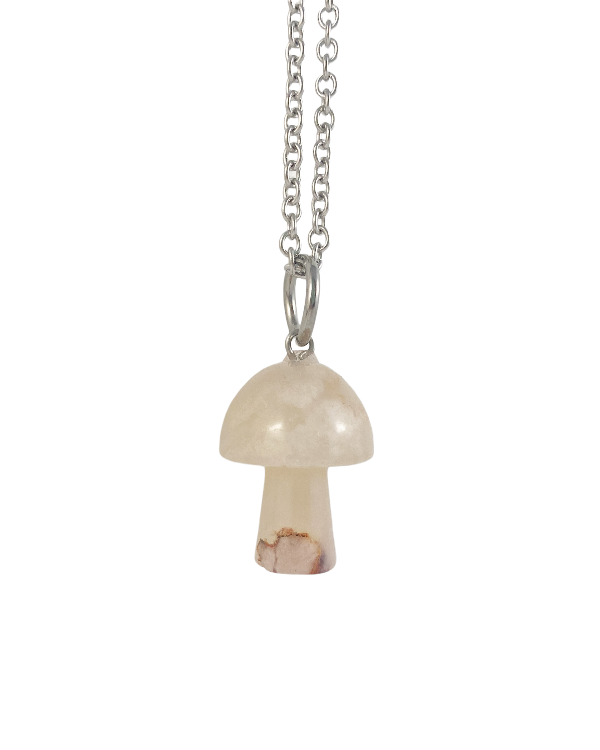 Cherry Blossom Agate Stone Mushroom Necklace