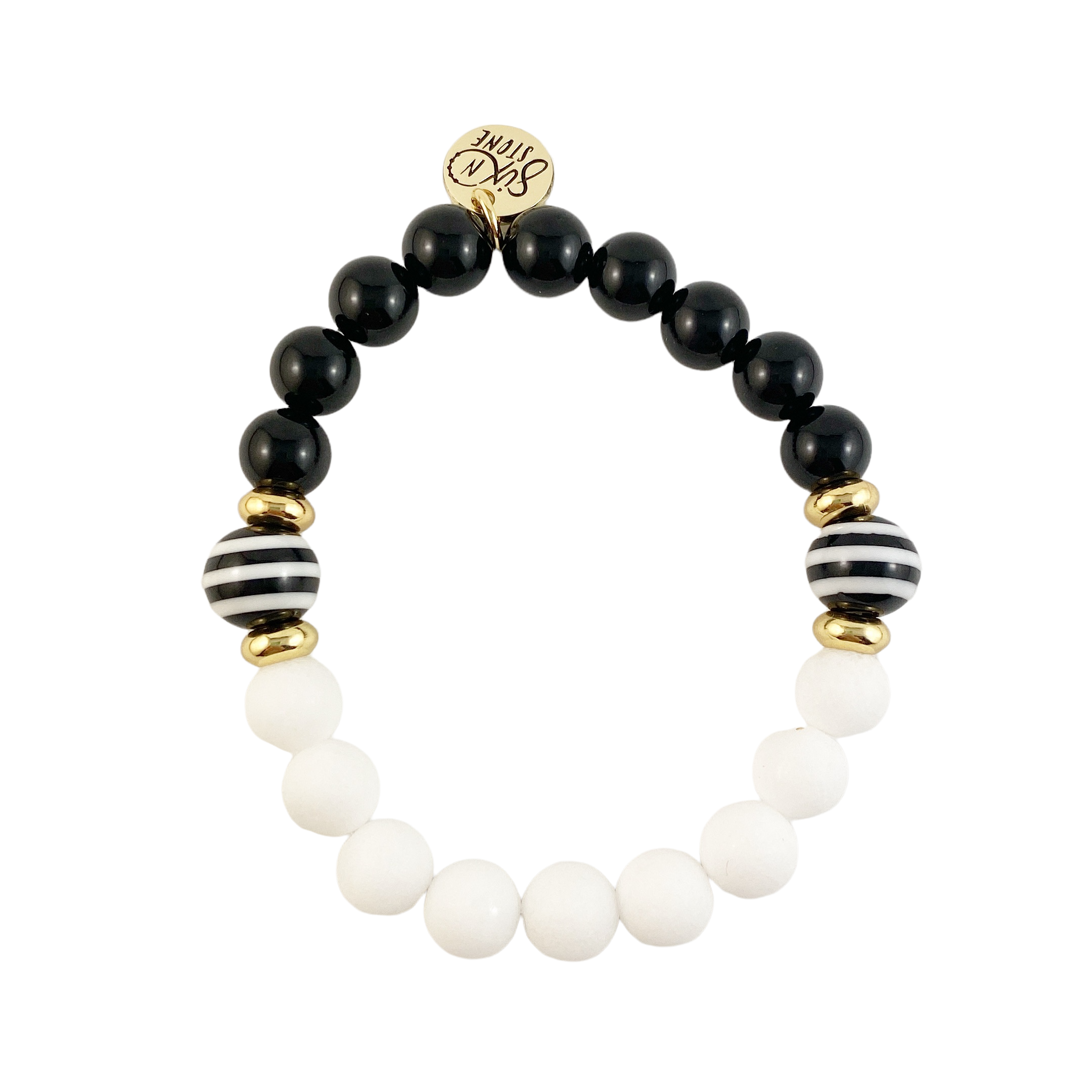 Black and White Striped Bracelet-Gold