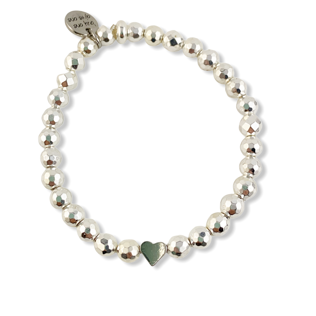 Silver Heart Hematite Bracelet