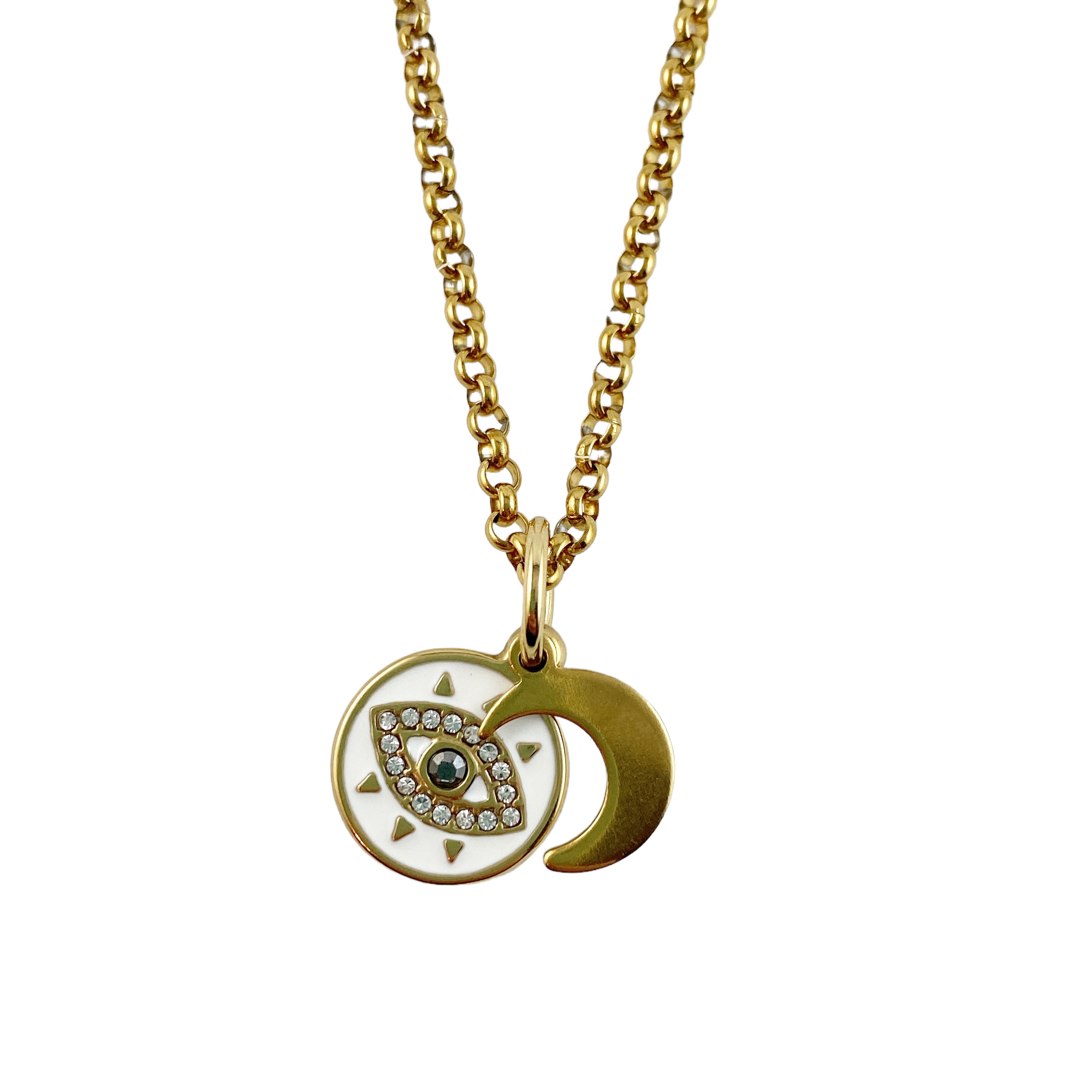 Eye and Moon Gold Necklace